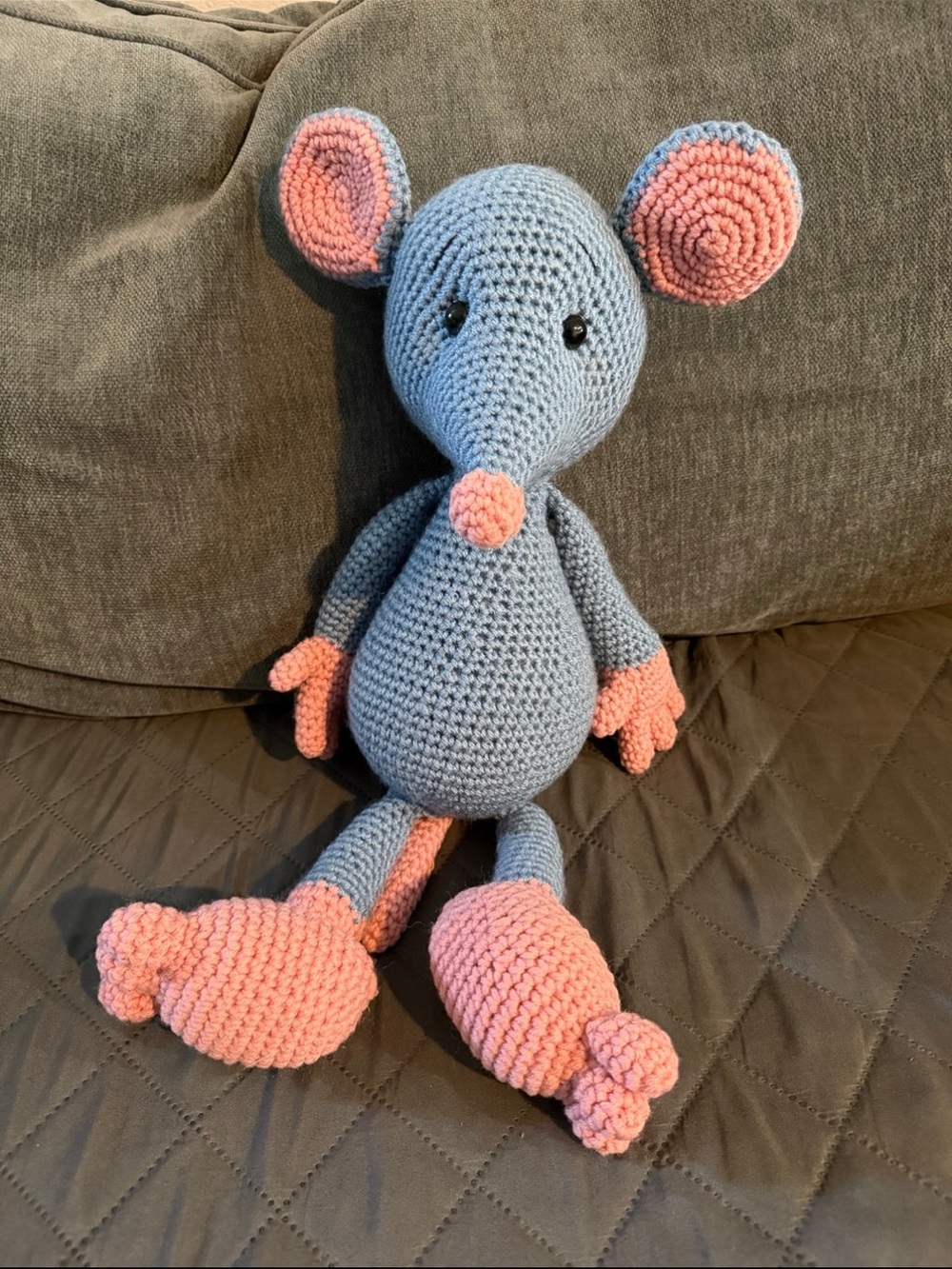 Handmade Blue and Pink Crochet Mouse Plush Toy
